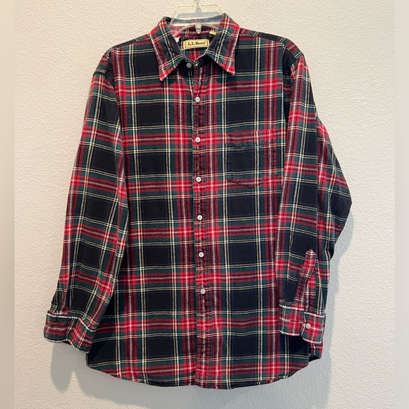 Vintage L.L. Bean Cotton Flannel Shirt Red Tartan Plaid Men’s Button Front L - Picture 2 of 7